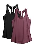 icyzone Damen 2-Pack Sport Tank Top Racerback Yoga Oberteile Fitness Gym Shirts (M, Schwarz/Dunkelrot)