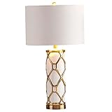 YHQSYKS Nordic Keramik Tischlampe Moderne Gold Lackiert Weiß Porzellan Nachttischlampe Für Wohnzimmer Studie Büro Dekoration Schreibtischlamp