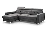 Ecksofa mit Schlaffunktion mit Bettkasten Sofa Couch L-Form Polstergarnitur Wohnlandschaft Polstersofa mit Ottomane Couchgarnitur (242cmx170cmx84cm)-LIROY (Ottomane Links, Donkelgrau)