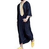 Suncolour Herren Gebetskleidung Mittlerer Osten Lässige Roben mit V-Ausschnitt Langarm Taschen Kleider Bedruck