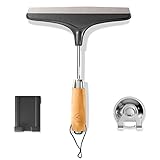 LATENO - Edelstahl Duschabzieher mit Bambusgriff- Wasserabweisend- Set mit 3 Halterungen - ohne Bohren- 23 cm breit – Duschwischer mit Silikonlippe – Dusche, Badezimmer, Spiegel, F