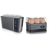 Arendo 72304281722 Cool Grey Edelstahl Toaster 4 Scheiben, 18/8 & Eierkocher Edelstahl mit Warmhaltefunktion - Kipp-Funktionsschalter mit Indikationsleuchte - frei wählbarer Härtegrad - in Cool Grey