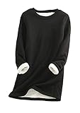 EFOFEI Damen Langarm Shirts Oversize Lamm Kaschmir Pullover Modisches Einfaches Langarm Top Schwarz XL