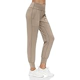 scicent Joggpants Hose Damen Kurzgröße Jogginghose High Waist Sommerhose Stretch Laufhosen Schlupfhose Freizeithose Yoga Leggins Fitnesshose Stoffhose Leggins Beige S EU 34 36