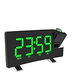 AOZBZ Projektion Decke Wanduhr Digitalprojektor Radiowecker FM Radio Clock 7,1'Wide Curved Screen LED Digital Schreibtisch/Regal Uhr (Grüne Anzeige)