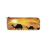 Pen Stationery Bag Große Kosmetik-Make-up-Tasche Brillenetui Wunderschöner Sonnenuntergang Kamele Wüstenoase für Student Boy Girl Pencil Case Reißverschlusstasche Geldbö