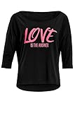 WINSHAPE Damen Winshape Damen Ultra Leichtes Modal-3/4-arm Mcs001 mit Neon Pinkem ülove The Answerü Glitze Yoga Shirt, Schwarz-neon-pink-glitzer, L EU