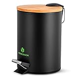 KESSELBACH ® Kosmetikeimer schwarz matt mit Deckel - Mülleimer Bad mit Inneneimer - Abfallbehälter fürs Bad - Premium Hygieneeimer Bad mit Bambus Deckel - Elegantes Badezimmer Mülleimer 3