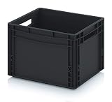 Eurobehälter EG 43/27 von Auer Kunststoffbox 40x30x27cm Handgriffe offen | Box 26 L Lagerbox in Schwarz stapelbar | Kunststoffkiste stabil | Lebensmittelbehälter Wohnmobilbox