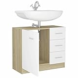 Ksodgun Waschbeckenunterschrank Waschbecken Badezimmer Waschtischunterschrank Badmöbel Weiß und Sonoma-Eiche 63x30x54 cm Spanp