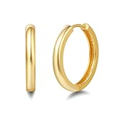 Solide 14 Karat 585 Gelb Gold Creolen Huggies Ohrringe Basic Minimalist Schmuck Geschenk für Damen Mädchen - Durchmesser: 18 mm, Breite 2