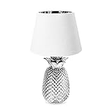 Navaris Tischlampe im Ananas Design - 40cm hoch - Deko Keramik Lampe für Nachttisch oder Beistelltisch - Dekolampe mit E27 Gewinde in Silber-Weiß