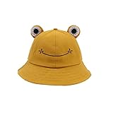 Fischerhut für Erwachsene, Frosch-Angler, Sonnenhut, Sommerhut aus- Baumwolle, niedlicher Frosch-Hut für Frauen Gelb Erwachsene (56–58 cm)