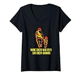 Damen Wie der Vater so der Sohn Feuerwehr Papa Sohn Partnerlook T-Shirt mit V