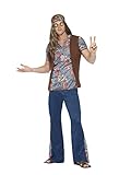 Smiffys 45517L - Herren Hippie Kostüm, Oberteil, Hose, Kopftuch und Medaillon Größe: L, b