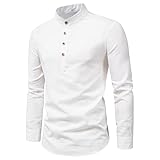 QWERD Herren Leinenhemd Langarm Modern Baumwolle Slim Fit Hemd Business Freizeit Urlaub Strand Henley Shirt Herren Baumwolle Leinenhemd Herbst Winter Stehkragen Hemd Langarm Freizeithemd Shirt S-4XL