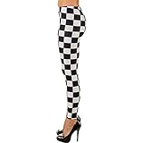 Amakando Karierte Leggins für Frauen Harlekin/Schwarz-Weiß in Größe L/XL (44-50) / Eng Anliegende Damen-Pants mit Karos/EIN Blickfang zu Fasching & Themenab