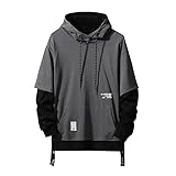 GURUNVANI Kapuzenpullover für Herren, Patchwork-Hoodie mit Kontrastfarbe, 09W107grau, S