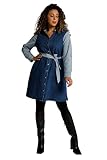 Ulla Popken Damen große Größen Übergrößen Plus Size Jeanskleid, Colorblocking, A-Linie, Hemdkragen, Langarm wasserfallblau 62+ 800275713-62+