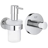 GROHE Essentials | BADACCESSOIRES - Seifenspender | mit Halter | 40448001 & Essentials Bad-Accessoires - Bademantelhaken (Material: Metall) Chrom, 40364001