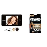 prsTECH DC2 Digitaler Türspion, Silber + Duracell NEU Optimum AAA Micro Alkaline Batterien, 1.5V LR03 MX2400, 4er-Pack