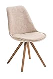 CLP Retrostuhl PEGLEG Square mit Stoffbezug I Gepolsterter Schalenstuhl mit Holzbeinen und Einer Sitzhöhe von: 46 cm, Farbe:Creme, Gestell Farbe:N