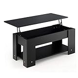 RELAX4LIFE 2 in 1 Couchtisch höhenverstellbar, Beistelltisch mit Hebefunktion, Konsolentisch mit verstecktem & offenem Stauraum, Konsolentisch für Wohnzimmer & Büro & Eingangshalle (Schwarz)