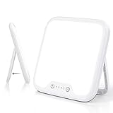 Tageslichtlampe10000 Lux, Lichttherapielampe für Depressionen Sonnen lampe mit Touch-Steuerung, Stufenlose Helligkeit, 4 Timer & Memory Funktion, faltbarer Ständer lichttherapie für den Büro/Z