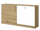 Schrankbett Araceli AI16 Horizontal, Wandbett, Wandklappbett mit Lattenrost, Bettschrank, Schrank mit integriertem Klappbett, Funktionsbett (Eiche Artisan / Eiche Artisan + Weiß + Grau)