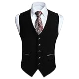 HISDERN Anzugweste Herren Schwarz Elegant Hochzeit Weste Klassische Casual Businessweste Formelle Smoking Anzugwesten mit Taschen M