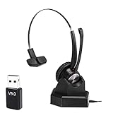 MAIRDI Wireless Headset mit Mikrofon Noise Canceling, Bluetooth 5.0 Headset mit Ladestation, mit USB Bluetooth Adapter für PC Call-Center, Handy, Büro, Zoom, Microsoft Team, Skype C