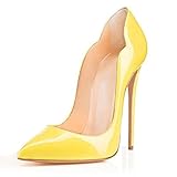 ZHENGRUI High Heels Lederfarbe,Neue Spitz Stilett Sandalen Große Größe Frau Mode Pumps Hochzeit Sexy Bankett Bar Mehrfarbige Schuhe,Yellow-46