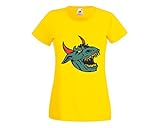 T-Shirt Drachenkopf mit gefährlichen Zähnen in Gelb für Herren- Damen- Kinder- 104-5XL