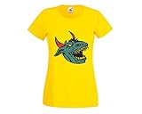 T-Shirt Drachenkopf mit gefährlichen Zähnen in Gelb für Herren- Damen- Kinder- 104-5XL