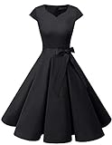 Dresstells Damen Vintage 50er Cap Sleeves Rockabilly Swing Kleider Retro Hepburn Stil Cocktailkleid Black L