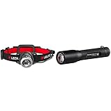 Ledlenser H8R, LED Stirnlampe, 600 Lumen, bis zu 120h Laufzeit, rotes Rücklicht & Ledlenser P3R LED-Taschenlampe, fokussierbar, wiederaufladbar, mit Akku, 140 Lumen, 6 Stunden Leuchtdauer, 1 ST