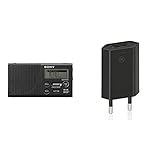 Sony XDR-P1DBP Taschenradio (DAB/DAB+, 20h Akku) & Wicked Chili Pro Series Netzteil - Ultra Slim - Universal USB Adapter (1000 mA, 100-240V) schw
