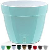 Santino ASTI 27CM Selbstwässernder Blumentopf mit Wasserstandsanzeiger - Rund Premium Qualität Innen Blumentopf für Anlagen, Blumen, Kräuter (Ø 27 cm, H 21 cm, 9L - Menthol/White)