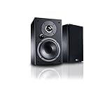 Magnat Monitor Reference 2A, Bluetooth-Stereo-Regallautsprecher mit HDMI, hochwertiger Phono-Vorverstärker, 1 Paar, schw