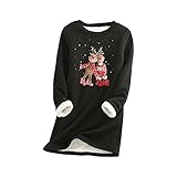 Hoodies Damen Warme Unterhemd Elegant Lang Rundhals Pullover Festival Kaputzenpullove mit Weihnachtsdruck Langarm Hoodie Rundhal Lammwolle Oberteil Sweatshirt Fleecepullover Weihnacht Jump