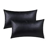 Brawarm 2 Stück Kunst-Leder Wurf-Kissenbezüge, schwarze Kissenbezüge Kissenbezüge Kissenbezüge 30,5 x 50,8 cm, dekorative Kissen Couch für Wohnzimmer, Garten, Couch, Bett, Sofa, S
