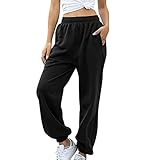 Damen Damenhosen Einfarbig Bequem Home Elastische Taille Lose Sport Freizeithosen D