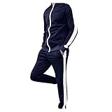 IQYU Sportanzug Herren Klassisch Urban Zweifarbig Patchwork Sportjacke Mode Street Stretch Jogginghose Einfachheit Freizeitanzug Stretch Atmungsaktiv Jogginganzug Bequeme Trainingsanzug