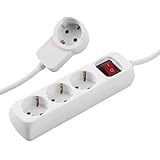 Hama Steckdosenleiste 3 fach mit integrierter Steckdose im Stecker (Mehrfachsteckdose mit Schalter, Schutzkontaktstecker für z.B. PC, TV, etc., Buchsen inkl. Berührungsschutz, 1,4 m) weiß