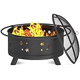 Runde Feuerstelle im Freien, große Holzfeuerstelle mit Funkenschutz, Schmiedeeisenfeuerstelle für Party, Grill, Heizung, Terrasse, G