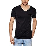 Calvin Klein Jeans Herren Micro Slim Stretch V Neck Tee T-Shirt, Ck Schwarz, L