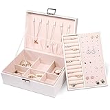 Allinside Exquisite Damen Schmuckschatulle, 2-lagige PU-Leder Schmuck Aufbewahrungsbox mit Schloss, Ohrringe, Halsketten und Armbänder Aufbewahren, Weihnachts- und Geburtstagsgeschenke, Perl W