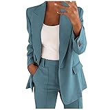 BOOMJIU Damen Blazer Sakko Langarm Elegant Leinen Sportbekleidung Mantel Locker Lang Einfarbig Revers Frauen Jacke Cardigan Damenblazer Büro Longblazer mit T