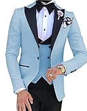 DDSP 3-teiliger Anzug für Herren, maßgeschneiderter Bräutigam, Hochzeit, Herren, Anzug, Jacke, Hose, Weste, Krawatte (Farbe: Hellblau, Größe: 5XL)