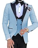 DDSP 3-teiliger Anzug für Herren, maßgeschneiderter Bräutigam, Hochzeit, Herren, Anzug, Jacke, Hose, Weste, Krawatte (Farbe: Hellblau, Größe: 5XL)